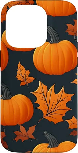 Vista 17 de iPhone 16 Pumpkins Black And Orange Plaid Fall Leaves Autumn Halloween Case