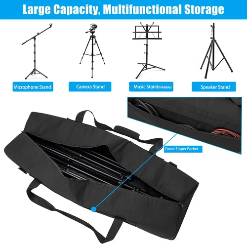 Vista 3 de TORIBIO Bolsa de trípode multifuncional de 33.5 pulgadas, funda de transporte de trípode resistente, funda para soporte de música, micrófono