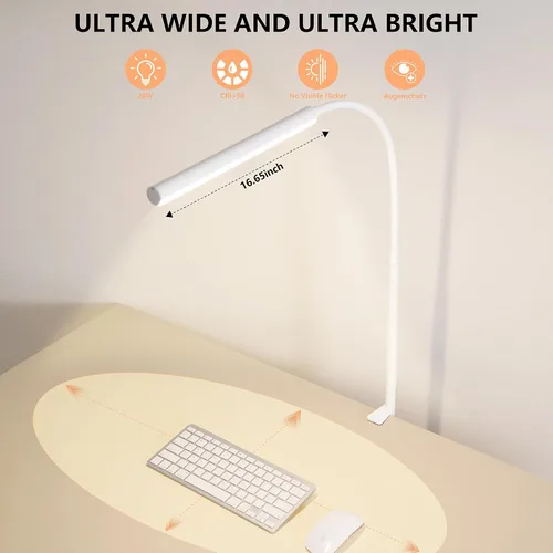 Vista 4 de Lámpara de escritorio LED FAPEMIH para oficina y hogar, luz de escritorio ajustable y flexible para el cuidado de los ojos con 5 modos y 10 ajustes