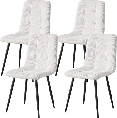 Vista 14 de Juego de 4 sillas de comedor de pana, modernas sillas de cocina tapizadas de tela con patas de metal, almohadillas ajustables, color azul