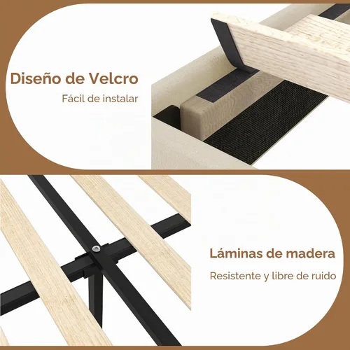 Vista 7 de VECELO Base de cama de plataforma de tamaño individual con cabecera tapizada de altura ajustable, base de colchón moderna, soporte de listones