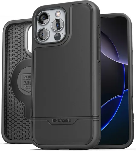 Vista 18 de ENCASED Funda a prueba de golpes compatible con iPhone 14, funda ultra protectora resistente para teléfono, serie Rebel (negro)