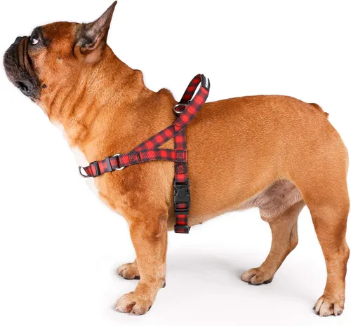 Vista 37 de iChoue Arnés para bulldog francés, ajustable, acolchado, hebilla bloqueada con asa para perros carlino francés, Boston Terrier inglés, azul, talla S