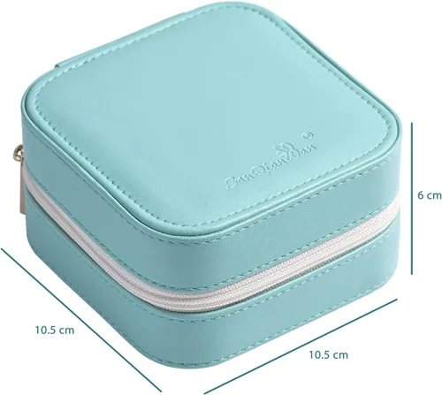 Vista 2 de Joyero de viaje de cuero de lujo para mujer, mini organizador de joyería pequeña, estuche de viaje portátil para anillos, aretes, collares
