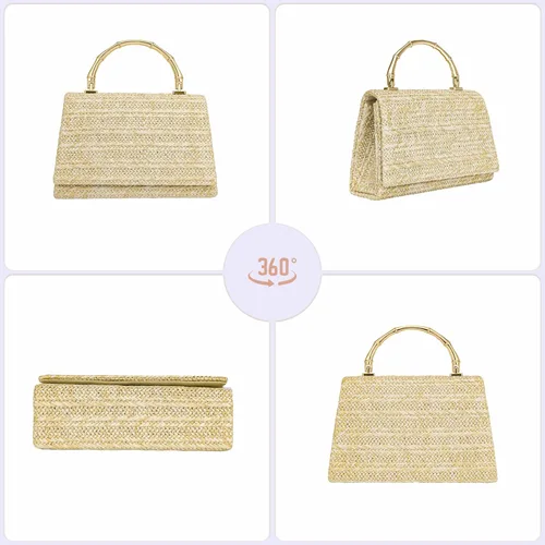 Vista 7 de Larcenciel Bolsos de noche para mujer, bolso de mano de noche con asa superior con purpurina con cadena para fiesta, graduación, boda, cóctel club
