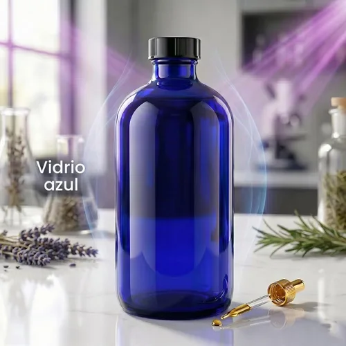 Vista 4 de Botellas de vidrio azul de 16 onzas con tapas reutilizables (paquete de 2), botella de almacenamiento Boston, dispensación para extracto de vainilla