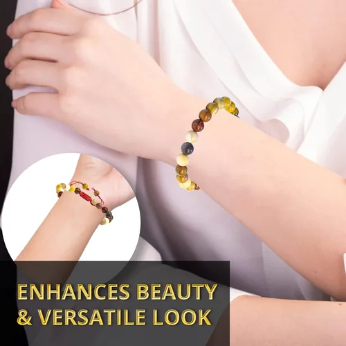 Vista 109 de Adjustable Crystal Bracelet – Gemstone Bead Bracelet with Adjustable Macrame String – Chic Gemstone Bracelet for Men and Women – 8mm Round Healing