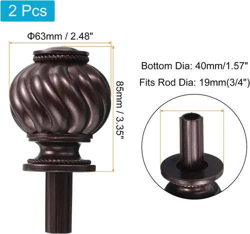 Vista 2 de uxcell Remates de barra de cortina, 2 piezas de plástico para cortinero, tapa de poste de cabeza, decoración para ventana, extremo de riel