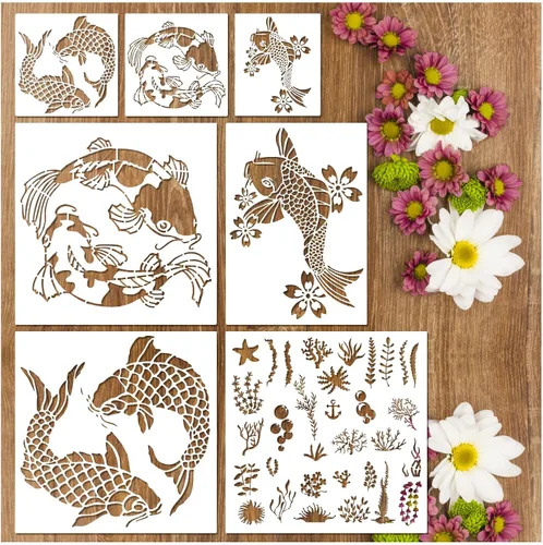 Vista 10 de 20 piezas de plantillas de hongos, plantillas reutilizables de hongos de estilo bohemio, luna y flores para pintar en madera, lienzo, azulejos