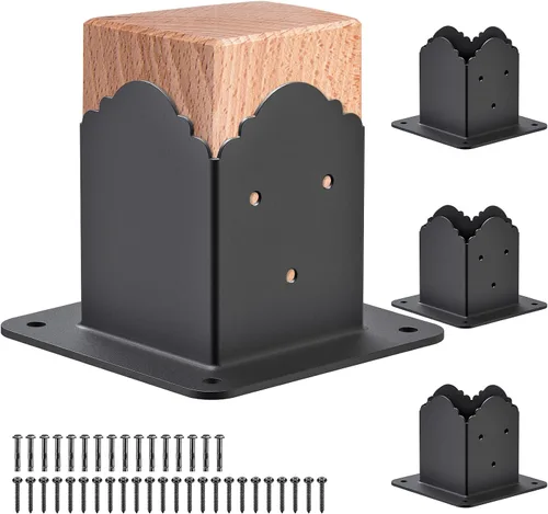 Vista 8 de Insaga Base de poste de 4 x 4, tamaño interior de 3.6 x 3.6 pulgadas, base de anclaje de poste de madera resistente para kit de valla de pérgola