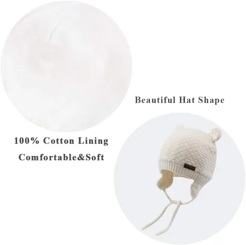 Vista 5 de XIAOHAWANG Gorro de bebé con solapas de orejas para otoño e invierno, diseño de oso