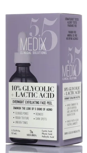 Vista 2 de Medix 5.5 Suero exfoliante 10% ácido glicólico con ácido láctico + ácido salicílico, cuidado suave de la piel, exfoliante, tratamiento facial
