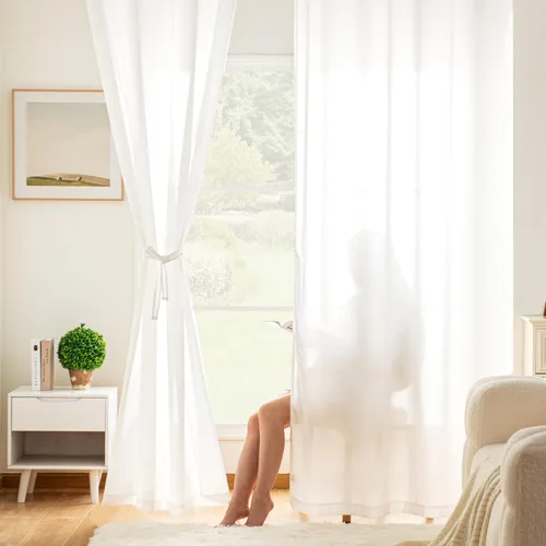 Vista 14 de DWCN Cortinas traslúcidas color verde frijol para sala de estar y dormitorio - Cortinas voile con aspecto de lino sintético con ojales en la parte