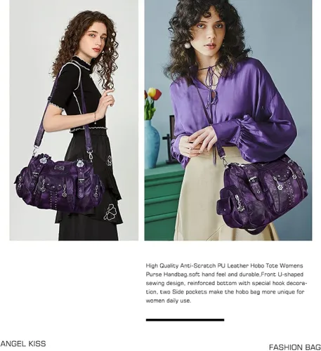 Vista 6 de Angel Kiss Bolsos de mano para mujer, de piel sintética suave, bolsas de hobo grandes para damas, asa superior, bolso de hombro, bolso con asa