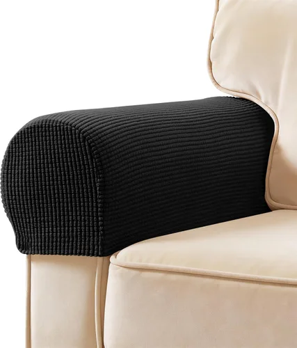 Vista 25 de SUBRTEX Juego de 2 fundas elásticas para brazos de sofá, fundas a cuadros para brazos de sofá, fundas antideslizantes para reposabrazos
