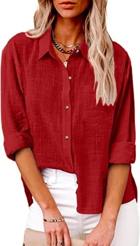 Vista 52 de SMIDOW Camisa de algodón y lino con botones para mujer