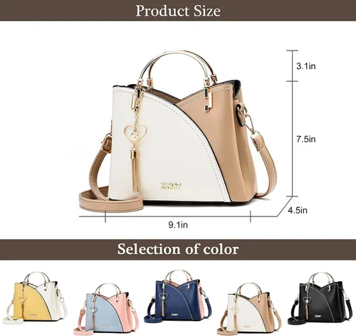 Vista 2 de Bolso de mano de piel sintética de contraste para mujer, bolso de mano con asa de bloque de color, bolsas de mano con costura, bolso de hombro, Azul