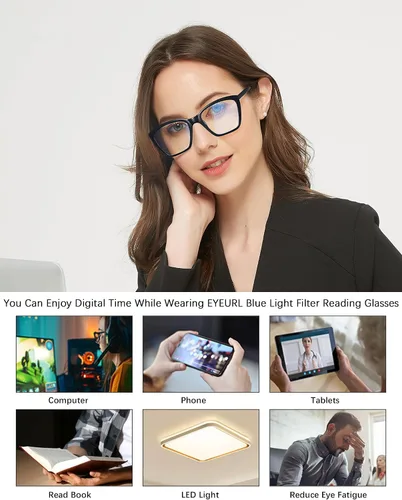 Vista 7 de EYEURL Oversized Cat Eye Reading Glasses for Women Blue Light Computer Readers Spring Hinge Fashion Large Eyewear