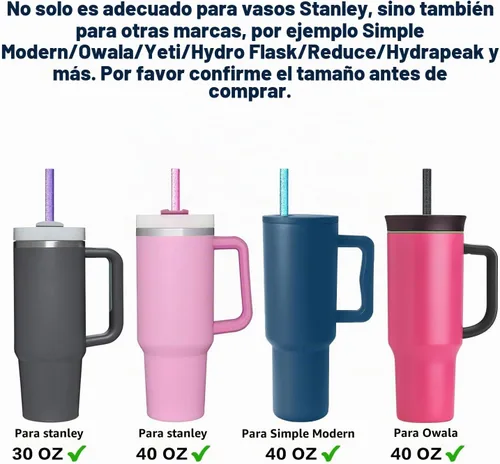 Vista 3 de Popote de repuesto para vaso Stanley Cup de 40 onzas y 30 onzas, paquete de 10 popotes de plástico reutilizables de 12.13 pulgadas de largo