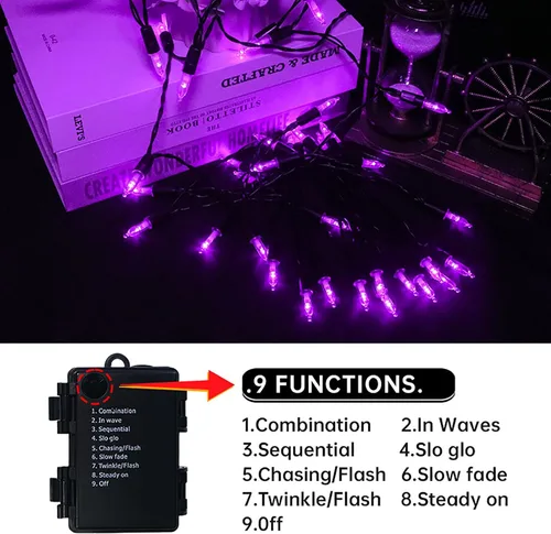 Vista 5 de MULTI-SPARKING - Luces de Halloween operadas con batería - 50 luces LED mini moradas para árbol pequeño, corona, manualidades, decoración