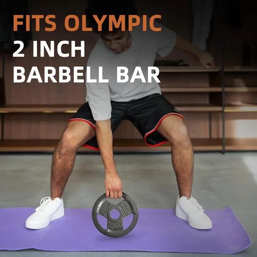 Vista 5 de Fitvids 2-Inch Olympic Cast Iron Plate Weight Plate Set with Clamps for Strength Training and Weightlifting