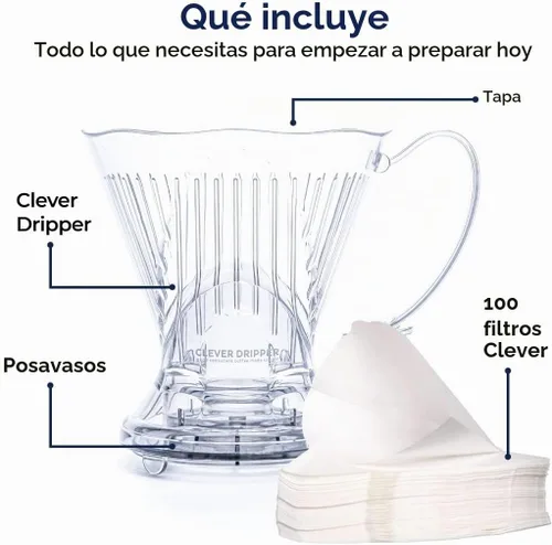 Vista 2 de Gotero de café Clever y filtros, grande 18 oz, diseño clásico original, plástico libre de BPA seguro, cafetera de goteo, cafetera de goteo por