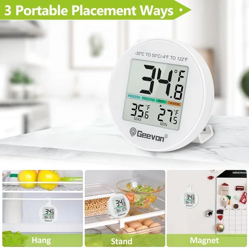 Vista 7 de Geevon Termómetro Digital Pequeño para Refrigerador Paquete de 2, IP65 Impermeable Uso Comercial y Doméstico, Función de Registro Máx/Mín