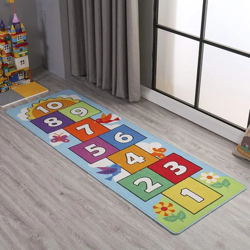 Vista 2 de Hop and Count Hopscotch - Alfombra de juego para niños, alfombra de juego para gatear, alfombra antideslizante de aprendizaje de números para niños