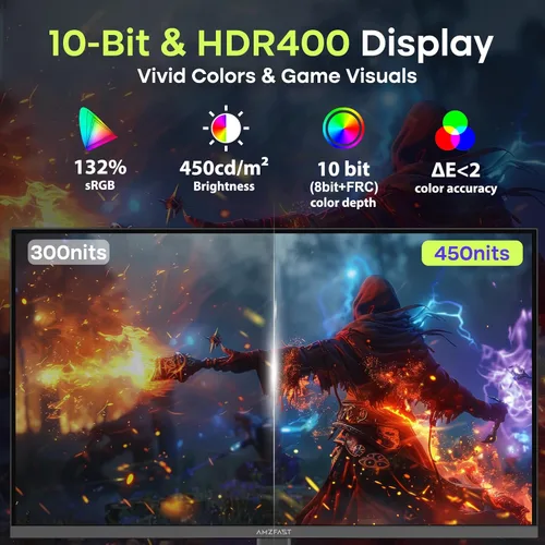 Vista 101 de Amzfast - Monitor de juegos de 24 pulgadas 180Hz 200Hz FHD 1080p, monitor de computadora, sincronización adaptativa de 1 ms, 3000:1, pantalla HDR
