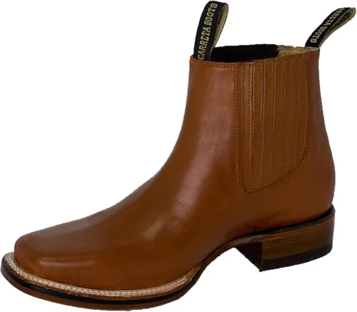 Vista 2 de Nuestratradicionmex Botines cortos para hombre, con punta cuadrada, hechos a mano, Rodeo, Vaquero, Rodeo, Punta cuadrada