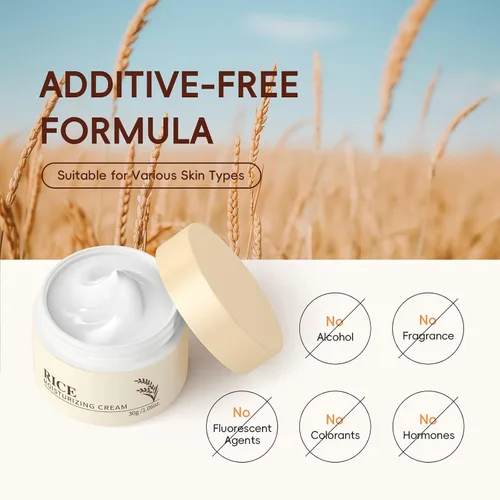 Vista 6 de Set de cuidado de la piel - Crema hidratante facial de arroz y suero de arroz (2 productos) hidratante para cara, objetivos hidratantes, sequedad