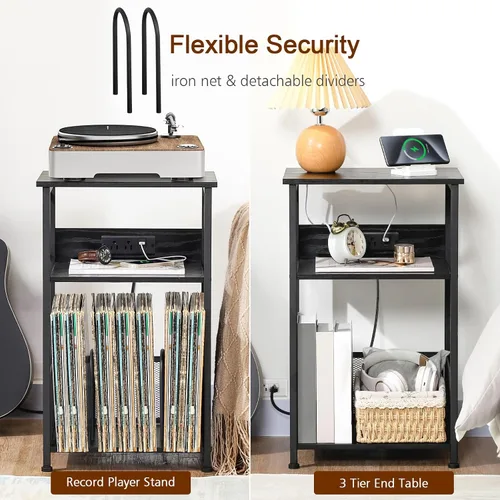 Vista 5 de AMHANCIBLE HETCD01BK-1 - Soporte para tocadiscos con estación de carga, soporte para tocadiscos con armario de almacenamiento, mesa auxiliar de 3