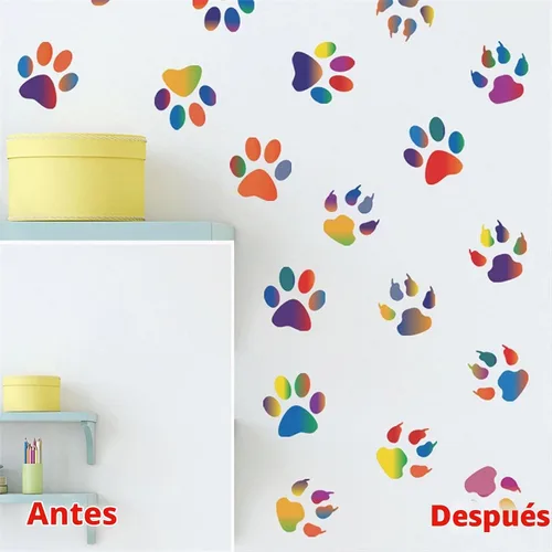 Vista 5 de 6 hojas de 36 calcomanías de pared coloridas de huellas de perro