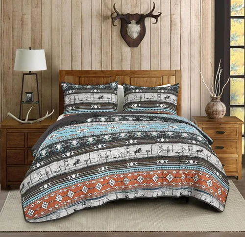 Vista 15 de Chezmoi Collection Remy - Juego de edredón de 2 piezas con motivo geométrico del suroeste, multicolor, gris, blanco, marrón claro, juego de colcha