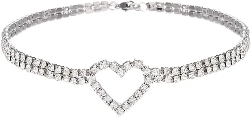 Vista 2 de JAKAWIN Gargantilla de corazón con diamantes de imitación, gargantilla de cristal para mujer