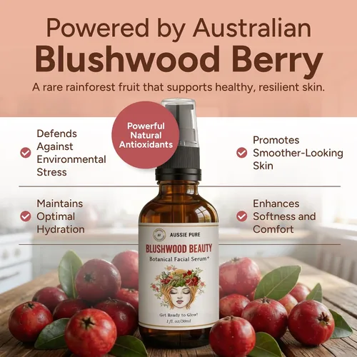 Vista 3 de Blushwood Beauty - Suero facial botánico de Blushwood Berry (EBC-46) + Kakadu Plum Vitamina C, suero facial hidratante antioxidante para brillo