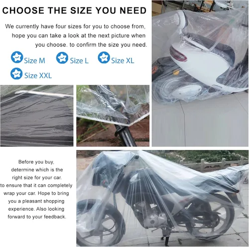 Vista 6 de Cubierta desechable de plástico transparente para bicicletas, cubierta impermeable contra el polvo, impermeable, almacenamiento para bicicletas al