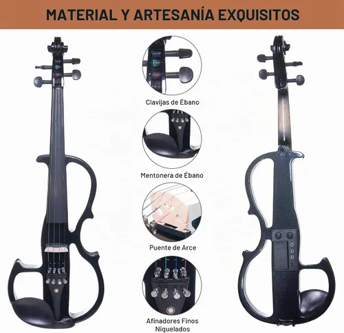 Vista 4 de Violín eléctrico silencioso de madera sólida con accesorios de ébano Cecilio CEVN Style 2, Negro, Full-talla Recorte - Negro