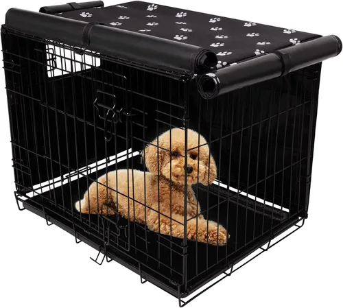 Vista 2 de Pet Prime Funda para jaula de perro para interiores y exteriores, duradera, resistente al viento, 600D, tela Oxford para perreras de 24, 30, 36, 42