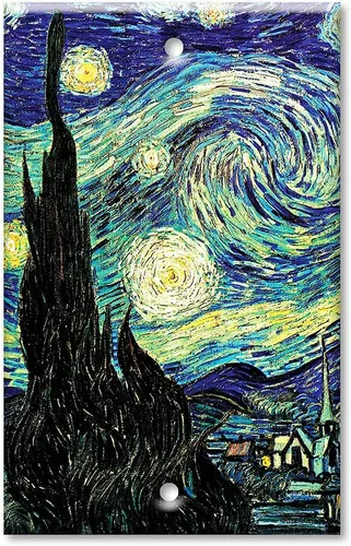 Vista 5 de Art Plates - Van Gogh: Placa decorativa de pared de metal de noche estrellada - Combo de doble banda - Decora - Palanca - (fabricado en EE. UU.)