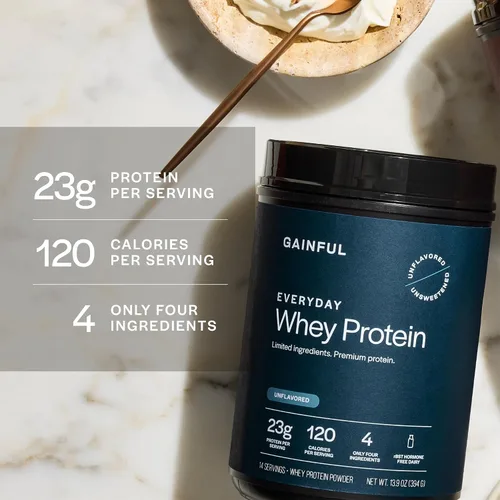 Vista 8 de Gainful Everyday Whey Protein en polvo, 23g de proteína por porción, sin sabor, apoya el crecimiento muscular, la recuperación y la nutrición