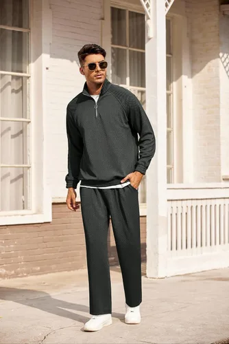 Vista 4 de COOFANDY Conjunto deportivo de 2 piezas con capucha y bolsillo para hombre