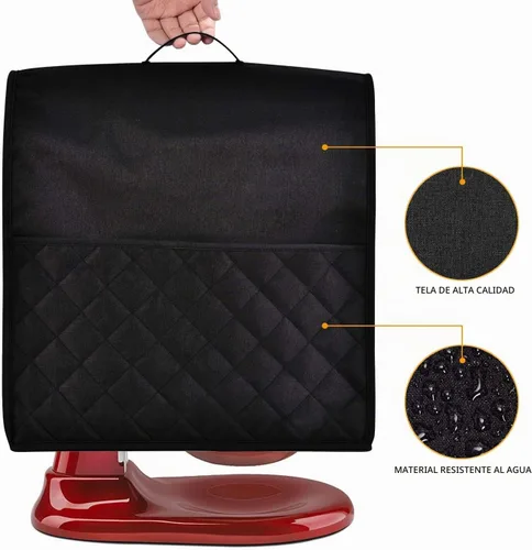 Vista 2 de Funda a prueba de polvo para batidora de pie de KitchenAid, con múltiples bolsillos para varios accesorios de electrodomésticos de cocina Negro