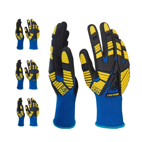Vista 11 de 3 pares de guantes de trabajo, guantes resistentes a los impactos con goma para hombres y mujeres, guantes de nitrilo resistentes a cortes, guantes