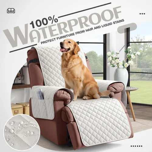 Vista 3 de KinCam Funda 100% impermeable para silla reclinable, fundas de sofá reclinable para mascotas, perros, funda de sofá reclinable, protector de muebles