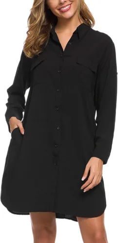 Vista 4 de MANAIXUAN Women's Shirt Dress V Neck Long Sleeve Loose Casual with Pockets Front Button