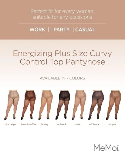 Vista 2 de MeMoi Pantyhose Energizing Plus Size Curvy Control Top Pantyhose Mujeres Cómodas Medias Semiopacas Medias Ligeras para Mujer