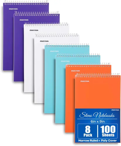 Vista 8 de Mintra Office Steno Books Set - Top-Spiral Bound, Narrow Ruled, White Tint Sheets, Poly Pastel Covered Notebooks for Office & School, Colorful