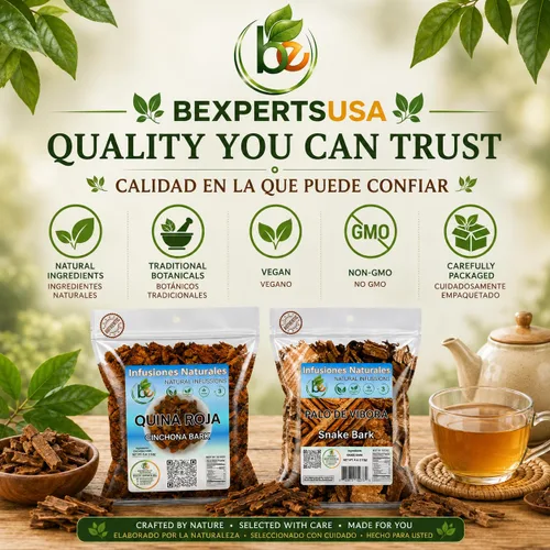 Vista 9 de BexpertsUSA - Combo de té de hierbas Quina Roja + Palo de Víbora, paquete de 2 (4 onzas cada uno/3.99 oz) - Infusión de hierbas de corteza