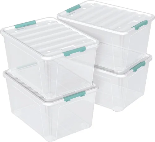 Vista 17 de Caja de almacenamiento transparente pequeña de 3.5 cuartos de galón con asa, pequeños contenedores de plástico con tapas, 6 paquetes